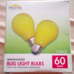 🆕 INDOOR/OUTDOOR BUG LIGHT BULBS 💡60 WATTS💡 2-PACK *120V *2 A19 *MEDIUM BASE